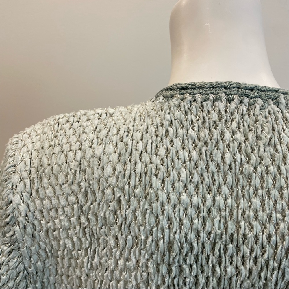 ESTELLE Vintage 80s Sea Foam Green Woven Cardigan Sweater Art to Wear - Picture 7 of 9